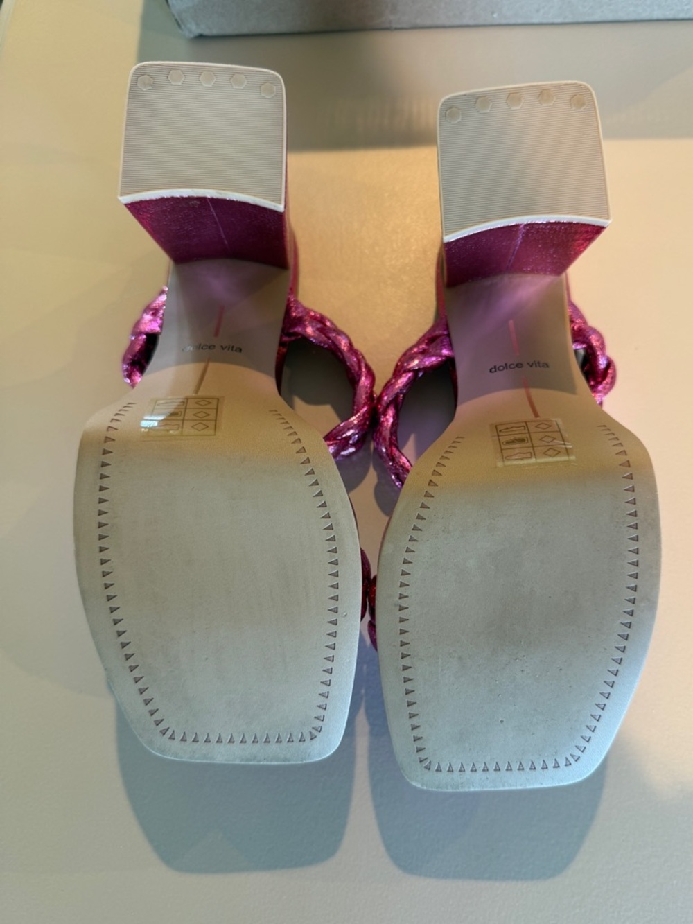 Anthro Dolce Vita Paily Heels Pink Metallic Braided Block Heel Size 7.5 - Picture 6 of 10
